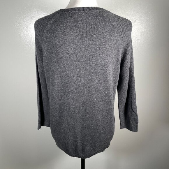 Banana Republic Charcoal Gray Crewneck Fine Tight Knit 3/4 Sleeve Sweater S - Picture 8 of 13